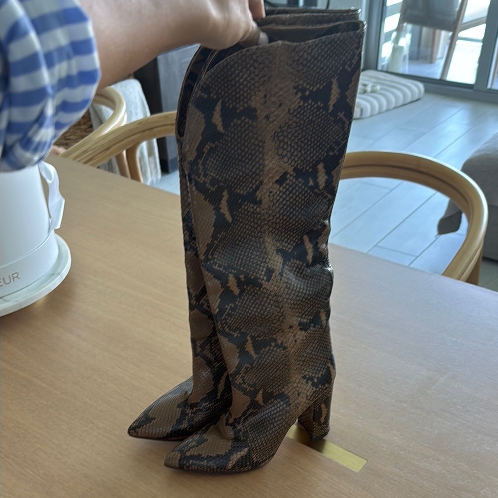 Authentic 100% leather Paris Texas Snakeskin brown Knee-High Boots size 37 - Picture 3 of 8